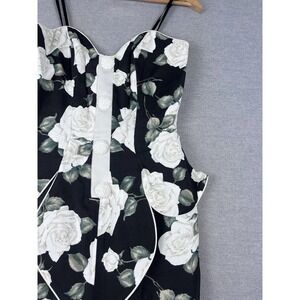 Karen Okada por David Howard Vintage Floral Peplum Cocktail Dress Black White‎ 8